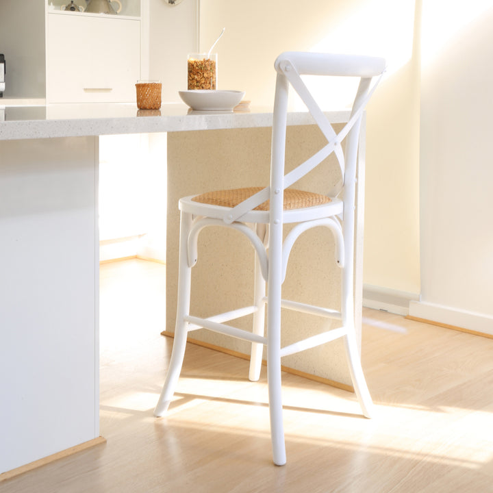 Cross Back Counter Stool White